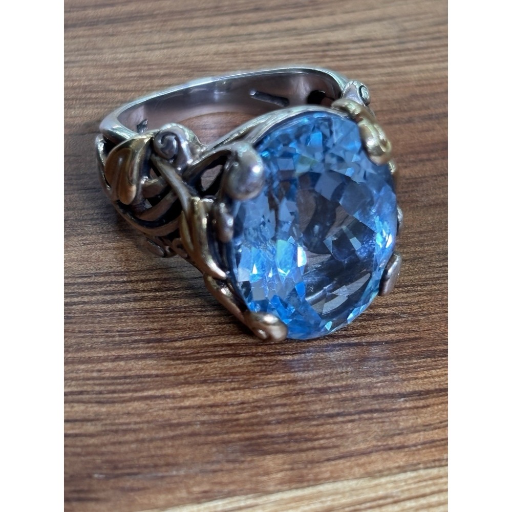Barbara Bixby 18K Gold & Sterling Silver Blue Topaz Vine Leaf Ring Size 7 - Picture 2 of 15